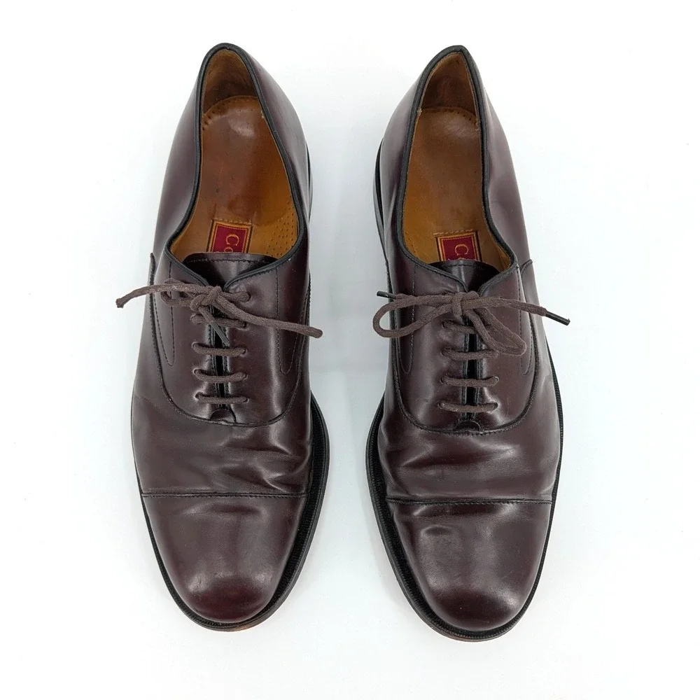 Cole Haan‎ Mens 11 D Burgundy Leather Cap Toe Oxford Dress Shoes - Distressed